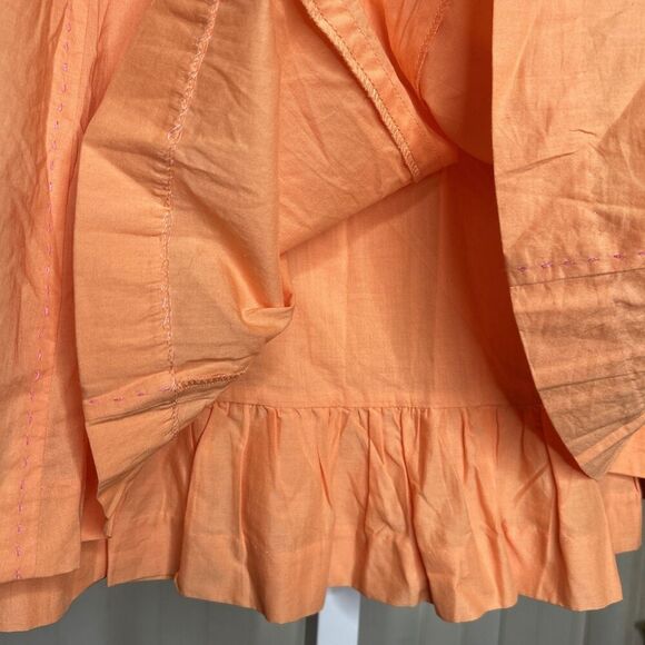 Garnet Hill A Line Peach Color Skirt Cotton Lined Ruffe Helm Pink Stitch Size 4 - Picture 2 of 7